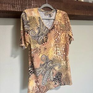 Women's Paisley and Animal Print V-Neck Top